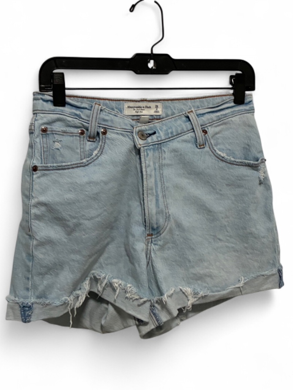 Abercrombie & Fitch Curve Love High Rise Dad Light Wash Distressed Jean Shorts